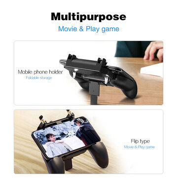 DATA FROG S6-W10 PUBG Game Controller Gamepad Trigger Shooter for PUBG Mobile Game with Foldable Phone Holder for Android iOS Phones