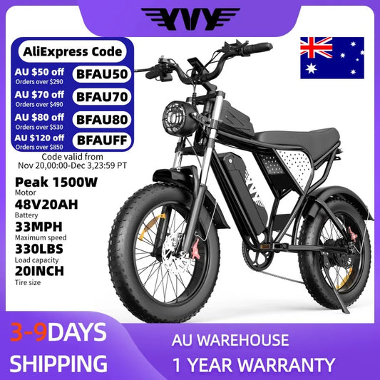 YVY Electric Bike for Adults 1500W 48V 20AH E-Bike 20"x4.0 Fat Tire Mountain Electric Bicycle Dirt Bike Electric Commute Bicycle