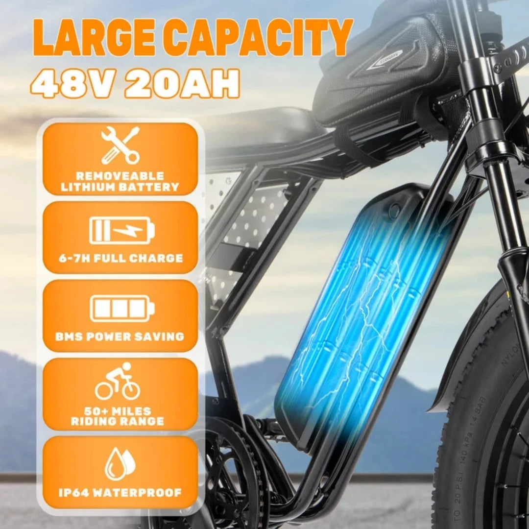 YVY Electric Bike for Adults 1500W 48V 20AH E-Bike 20"x4.0 Fat Tire Mountain Electric Bicycle Dirt Bike Electric Commute Bicycle