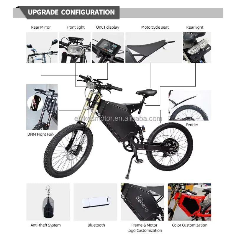 21 inch Motorcycle Wheel  E bike 72v 8000w Dirt Electric Hybrid  Bike with Phone Holder