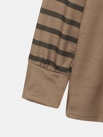 Women Letter & Side  Stripe Print V-Neck Casual Blouse