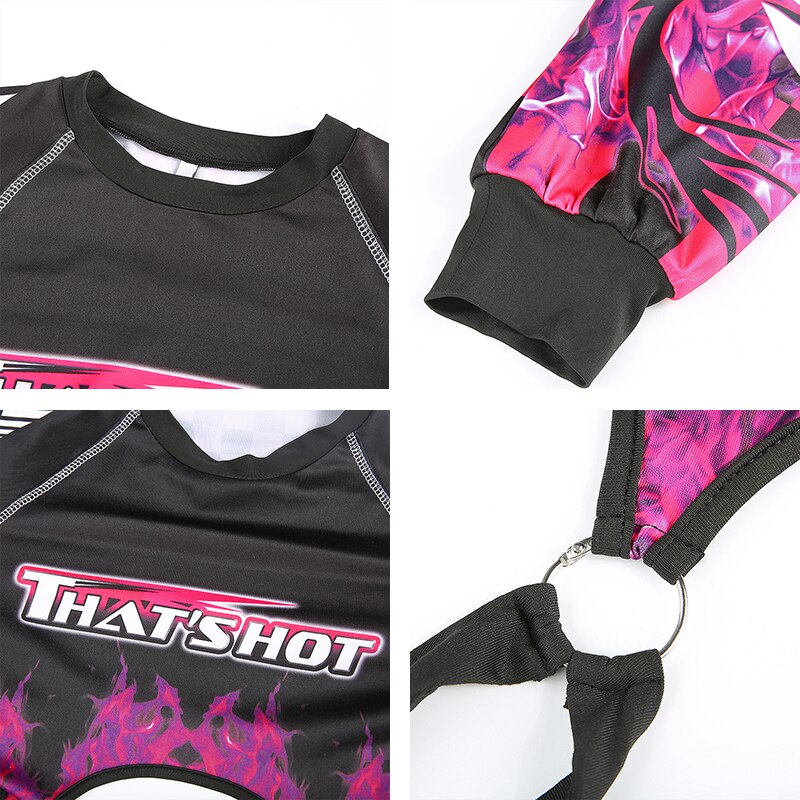 Rapwriter Sexy Backless Cut Out Beach Jumpsuit Summer Rave Clothes O-Neck Long Sleeve Flame Print Backless Gothic Bodysuit Women