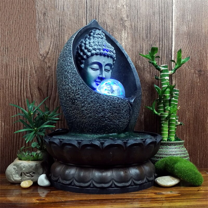Indoor Running Water Fountains Handmade Buddha Statue Desktop Waterfall Fountain Office Feng Shui Fortune Ornaments Home Decor