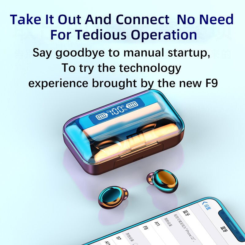 Oringinal F9-V5.0 Bluetooth 5.0 Earphones TWS Fingerprint Touch Headset HiFI Stereo In-ear Earbuds Wireless Headphones for sport