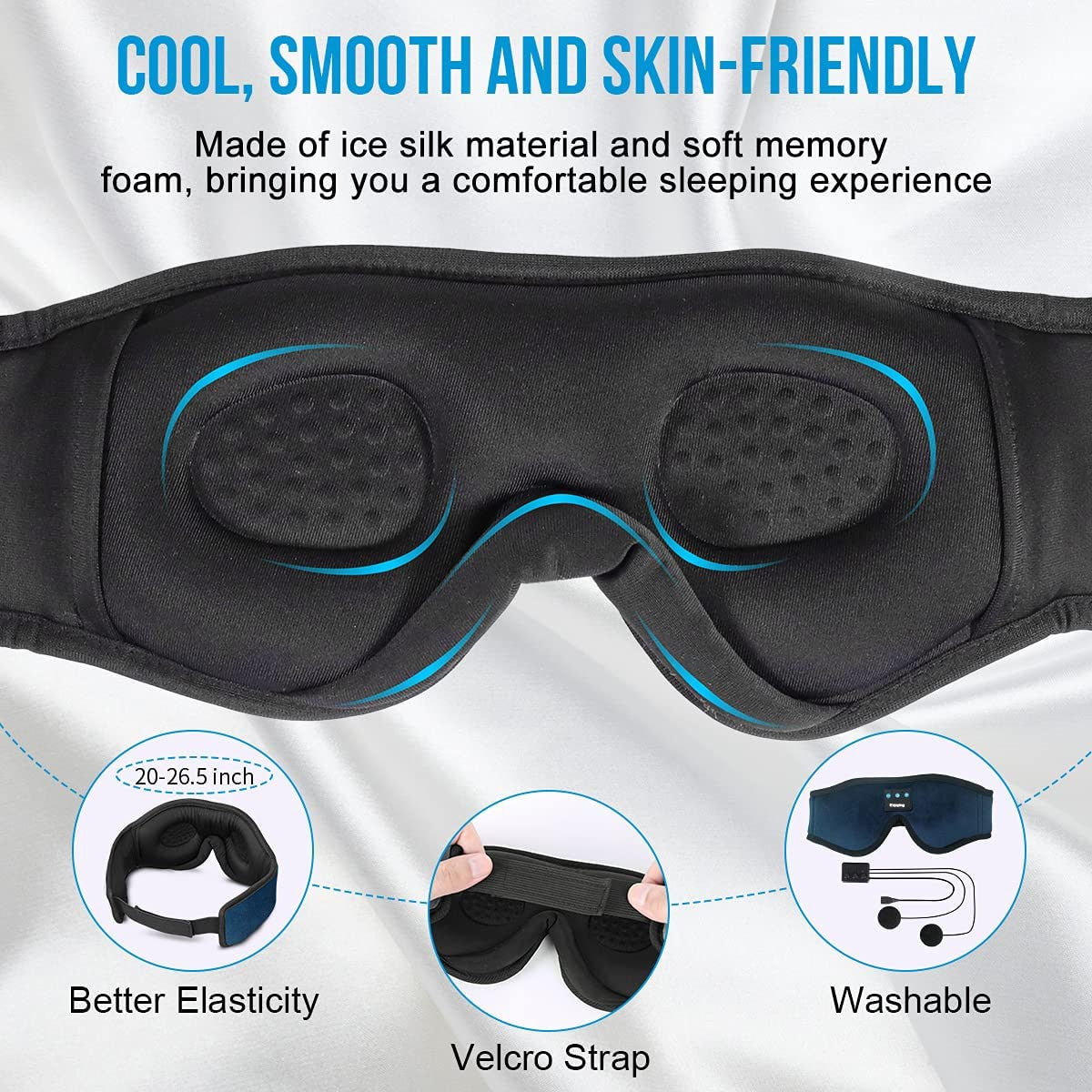 Sleep Headphones 3D Bluetooth 5.0 Headband Wireless Sleep Artifact Breathable Music Eye Mask Earbuds for Side Sleeper Air Travel