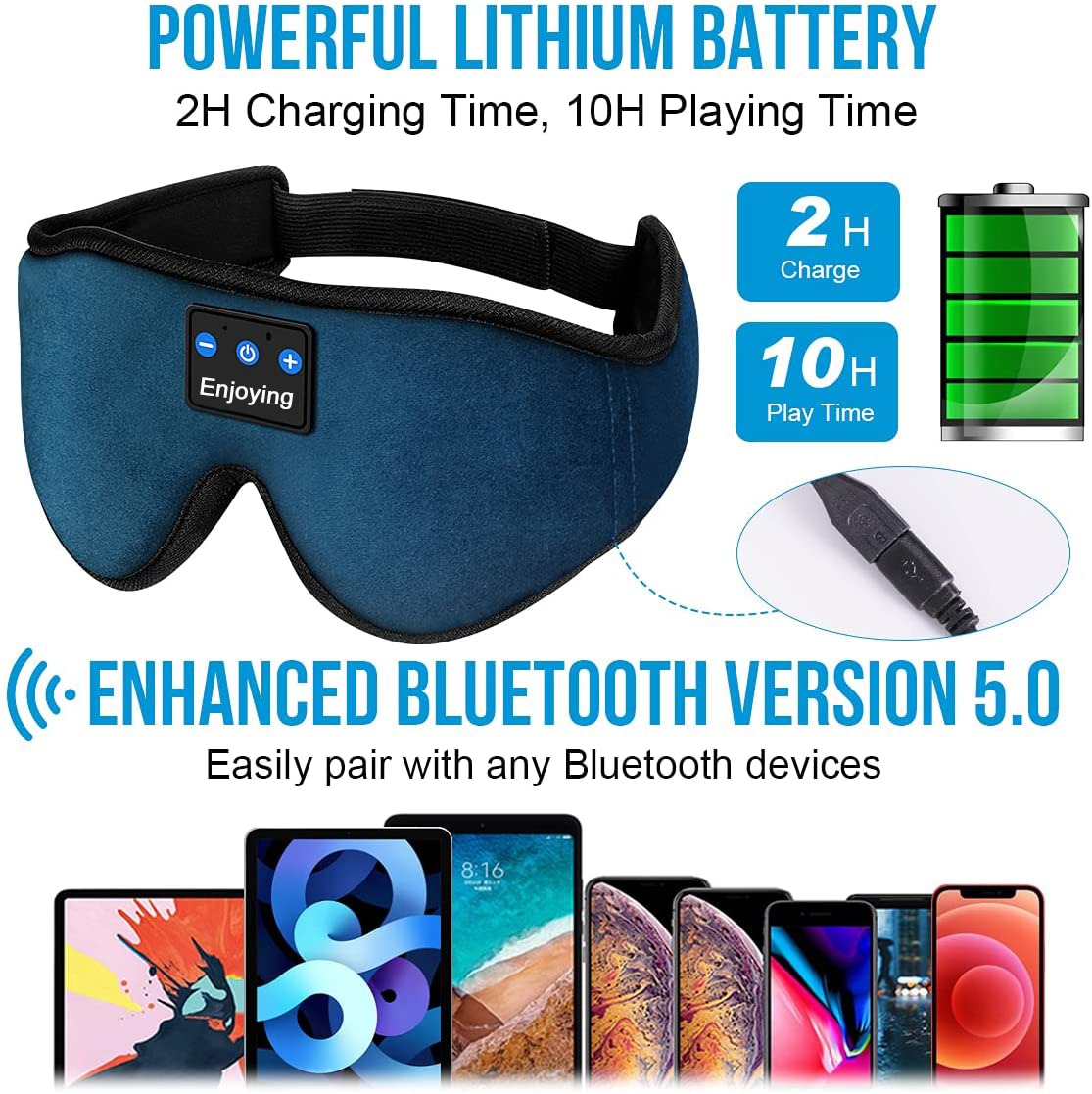 Sleep Headphones 3D Bluetooth 5.0 Headband Wireless Sleep Artifact Breathable Music Eye Mask Earbuds for Side Sleeper Air Travel