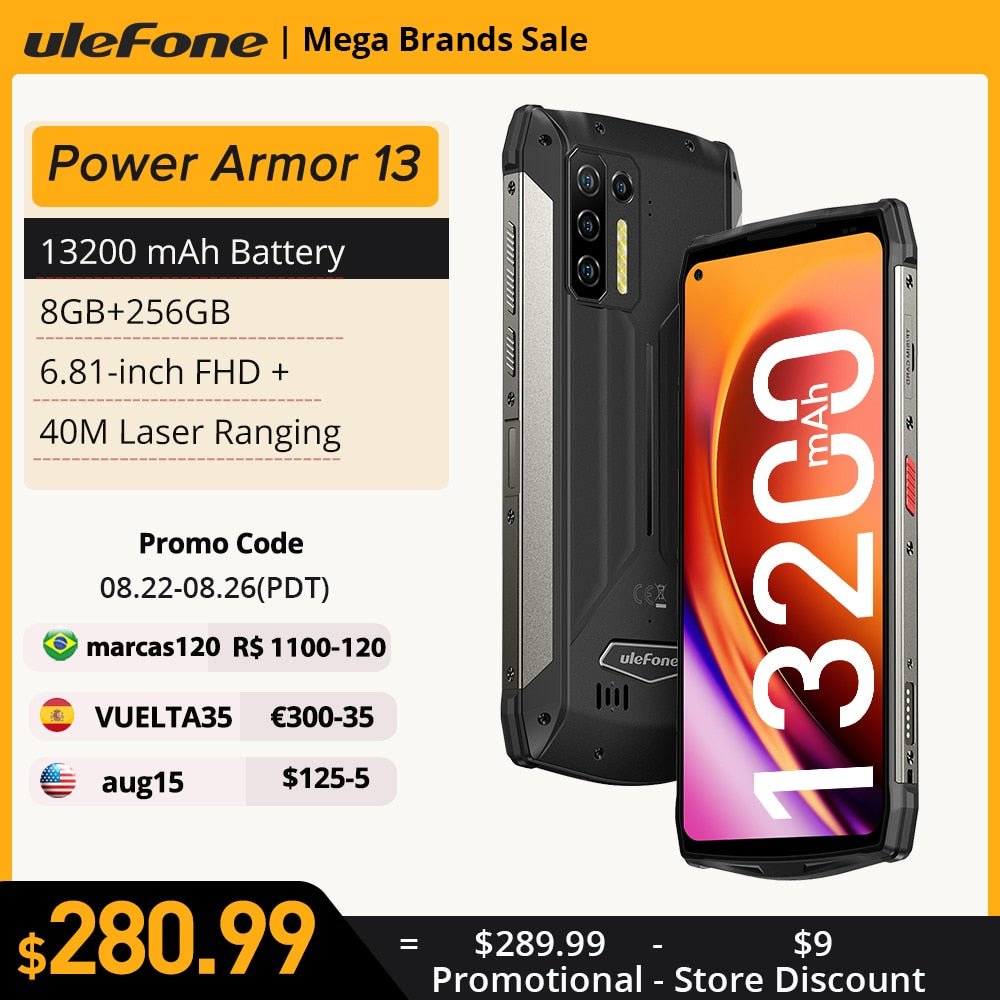 Ulefone Power Armor Rugged Phone 256GB Android 11 Waterproof Smartphone 6.81”